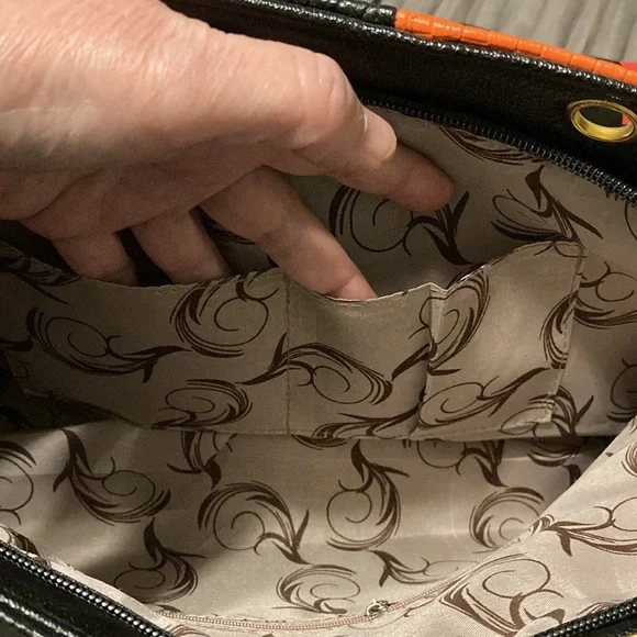 NEW NWOT Color Block Handbag Purse Textured Croc Alligator Orange, Black, Beige - Picture 8 of 15